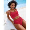 imageANRABESS Women High Waisted Bikini Sets Color Block Summer Beach Vacation 2 Piece Bathing Suit Tummy Control Ribbed SwimsuitRed