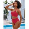 imageANRABESS Women High Waisted Bikini Sets Color Block Summer Beach Vacation 2 Piece Bathing Suit Tummy Control Ribbed SwimsuitRed