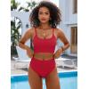 imageANRABESS Women High Waisted Bikini Sets Color Block Summer Beach Vacation 2 Piece Bathing Suit Tummy Control Ribbed SwimsuitRed