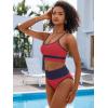 imageANRABESS Women High Waisted Bikini Sets Color Block Summer Beach Vacation 2 Piece Bathing Suit Tummy Control Ribbed SwimsuitRed Navy