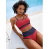 imageANRABESS Women High Waisted Bikini Sets Color Block Summer Beach Vacation 2 Piece Bathing Suit Tummy Control Ribbed SwimsuitRed Navy