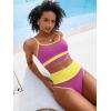 imageANRABESS Women High Waisted Bikini Sets Color Block Summer Beach Vacation 2 Piece Bathing Suit Tummy Control Ribbed SwimsuitRose Yellow