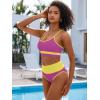 imageANRABESS Women High Waisted Bikini Sets Color Block Summer Beach Vacation 2 Piece Bathing Suit Tummy Control Ribbed SwimsuitRose Yellow