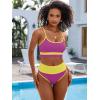 imageANRABESS Women High Waisted Bikini Sets Color Block Summer Beach Vacation 2 Piece Bathing Suit Tummy Control Ribbed SwimsuitRose Yellow