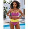 imageANRABESS Women High Waisted Bikini Sets Color Block Summer Beach Vacation 2 Piece Bathing Suit Tummy Control Ribbed SwimsuitRose Yellow