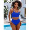 imageANRABESS Women High Waisted Bikini Sets Color Block Summer Beach Vacation 2 Piece Bathing Suit Tummy Control Ribbed SwimsuitRoyal Blue