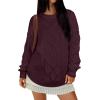 imageANRABESS Women Oversized Chunky Cable Knitted Vintage Sweater 2025 Fall Winter OutfitsWine Red