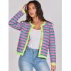imageANRABESS Women Striped Cardigan Sweaters Button Down Cropped Knit Lady Jackets Coat 2025 Fall Outfits Trendy ClothesPink Green