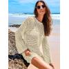 imageANRABESS Women Swimsuit Crochet Swim Cover Up 2025 Summer Bathing Suit Swimwear Mesh Knit Beach Dress Vacation OutfitsBeige