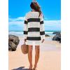 imageANRABESS Women Swimsuit Crochet Swim Cover Up 2025 Summer Bathing Suit Swimwear Mesh Knit Beach Dress Vacation OutfitsBlack White Stripe