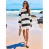 imageANRABESS Women Swimsuit Crochet Swim Cover Up 2025 Summer Bathing Suit Swimwear Mesh Knit Beach Dress Vacation OutfitsBlack White Stripe