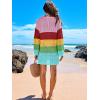 imageANRABESS Women Swimsuit Crochet Swim Cover Up 2025 Summer Bathing Suit Swimwear Mesh Knit Beach Dress Vacation OutfitsRainbow Stripe