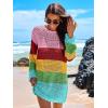 imageANRABESS Women Swimsuit Crochet Swim Cover Up 2025 Summer Bathing Suit Swimwear Mesh Knit Beach Dress Vacation OutfitsRainbow Stripe