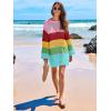 imageANRABESS Women Swimsuit Crochet Swim Cover Up 2025 Summer Bathing Suit Swimwear Mesh Knit Beach Dress Vacation OutfitsRainbow Stripe