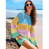 imageANRABESS Women Swimsuit Crochet Swim Cover Up 2025 Summer Bathing Suit Swimwear Mesh Knit Beach Dress Vacation OutfitsRainbow Striped