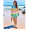 imageANRABESS Women Swimsuit Crochet Swim Cover Up 2025 Summer Bathing Suit Swimwear Mesh Knit Beach Dress Vacation OutfitsRainbow Striped