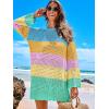 imageANRABESS Women Swimsuit Crochet Swim Cover Up 2025 Summer Bathing Suit Swimwear Mesh Knit Beach Dress Vacation OutfitsRainbow Striped