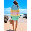 imageANRABESS Women Swimsuit Crochet Swim Cover Up 2025 Summer Bathing Suit Swimwear Mesh Knit Beach Dress Vacation OutfitsRainbow Striped