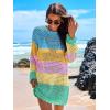 imageANRABESS Women Swimsuit Crochet Swim Cover Up 2025 Summer Bathing Suit Swimwear Mesh Knit Beach Dress Vacation OutfitsRainbow Striped