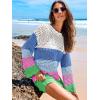 imageANRABESS Women Swimsuit Crochet Swim Cover Up 2025 Summer Bathing Suit Swimwear Mesh Knit Beach Dress Vacation OutfitsRainbow Stripes