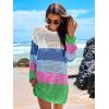 imageANRABESS Women Swimsuit Crochet Swim Cover Up 2025 Summer Bathing Suit Swimwear Mesh Knit Beach Dress Vacation OutfitsRainbow Stripes
