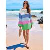 imageANRABESS Women Swimsuit Crochet Swim Cover Up 2025 Summer Bathing Suit Swimwear Mesh Knit Beach Dress Vacation OutfitsRainbow Stripes