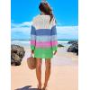 imageANRABESS Women Swimsuit Crochet Swim Cover Up 2025 Summer Bathing Suit Swimwear Mesh Knit Beach Dress Vacation OutfitsRainbow Stripes