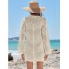 imageANRABESS Women Swimsuit Crochet Swim Cover Up Summer Bathing Suit Swimwear V Neck Mesh Knit Beach Dress 2025 Vacation OutfitsBeige