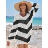 imageANRABESS Women Swimsuit Crochet Swim Cover Up Summer Bathing Suit Swimwear V Neck Mesh Knit Beach Dress 2025 Vacation OutfitsChevron Black White Stripes