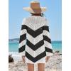 imageANRABESS Women Swimsuit Crochet Swim Cover Up Summer Bathing Suit Swimwear V Neck Mesh Knit Beach Dress 2025 Vacation OutfitsChevron Black White Stripes