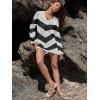 imageANRABESS Women Swimsuit Crochet Swim Cover Up Summer Bathing Suit Swimwear V Neck Mesh Knit Beach Dress 2025 Vacation OutfitsChevron Black White Stripes