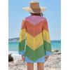 imageANRABESS Women Swimsuit Crochet Swim Cover Up Summer Bathing Suit Swimwear V Neck Mesh Knit Beach Dress 2025 Vacation OutfitsChevron Rainbow Stripes 2
