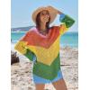 imageANRABESS Women Swimsuit Crochet Swim Cover Up Summer Bathing Suit Swimwear V Neck Mesh Knit Beach Dress 2025 Vacation OutfitsChevron Rainbow Stripes 2