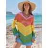 imageANRABESS Women Swimsuit Crochet Swim Cover Up Summer Bathing Suit Swimwear V Neck Mesh Knit Beach Dress 2025 Vacation OutfitsChevron Rainbow Stripes 2