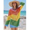 imageANRABESS Women Swimsuit Crochet Swim Cover Up Summer Bathing Suit Swimwear V Neck Mesh Knit Beach Dress 2025 Vacation OutfitsChevron Rainbow Stripes 2