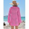 imageANRABESS Women Swimsuit Crochet Swim Cover Up Summer Bathing Suit Swimwear V Neck Mesh Knit Beach Dress 2025 Vacation OutfitsHot Pink
