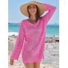 imageANRABESS Women Swimsuit Crochet Swim Cover Up Summer Bathing Suit Swimwear V Neck Mesh Knit Beach Dress 2025 Vacation OutfitsHot Pink
