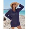 imageANRABESS Women Swimsuit Crochet Swim Cover Up Summer Bathing Suit Swimwear V Neck Mesh Knit Beach Dress 2025 Vacation OutfitsNavy Blue