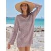 imageANRABESS Women Swimsuit Crochet Swim Cover Up Summer Bathing Suit Swimwear V Neck Mesh Knit Beach Dress 2025 Vacation OutfitsPink