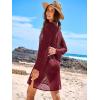 imageANRABESS Women Swimsuit Swim Coverup 2025 Long Sleeve Mini Crochet Pool Bathing Suit Swimwear Mesh Knit Beach Vacation DressBurgundy