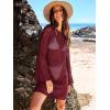 imageANRABESS Women Swimsuit Swim Coverup 2025 Long Sleeve Mini Crochet Pool Bathing Suit Swimwear Mesh Knit Beach Vacation DressBurgundy