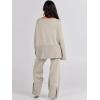 imageANRABESS Womens 2 Piece Outfits Oversized Knit Sweater Set Wide Leg Pant Cozy Lounge Matching Pajama Sets 2025 Trendy ClothesGrey Apricot