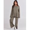 imageANRABESS Womens 2 Piece Outfits Oversized Knit Sweater Set Wide Leg Pant Cozy Lounge Matching Pajama Sets 2025 Trendy ClothesKhaki Green
