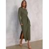 imageANRABESS Womens 2025 Fall Long Sleeve Maxi Dress Crewneck Tie Waist Slit Casual Work Long T Shirt Dresses Trendy OutfitsArmy Green