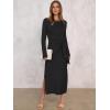 imageANRABESS Womens 2025 Fall Long Sleeve Maxi Dress Crewneck Tie Waist Slit Casual Work Long T Shirt Dresses Trendy OutfitsBlack