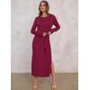imageANRABESS Womens 2025 Fall Long Sleeve Maxi Dress Crewneck Tie Waist Slit Casual Work Long T Shirt Dresses Trendy OutfitsBurgundy
