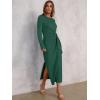 imageANRABESS Womens 2025 Fall Long Sleeve Maxi Dress Crewneck Tie Waist Slit Casual Work Long T Shirt Dresses Trendy OutfitsDeep Green