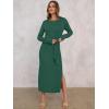 imageANRABESS Womens 2025 Fall Long Sleeve Maxi Dress Crewneck Tie Waist Slit Casual Work Long T Shirt Dresses Trendy OutfitsDeep Green