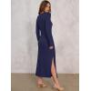 imageANRABESS Womens 2025 Fall Long Sleeve Maxi Dress Crewneck Tie Waist Slit Casual Work Long T Shirt Dresses Trendy OutfitsNavy Blue