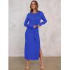 imageANRABESS Womens 2025 Fall Long Sleeve Maxi Dress Crewneck Tie Waist Slit Casual Work Long T Shirt Dresses Trendy OutfitsRoyal Blue